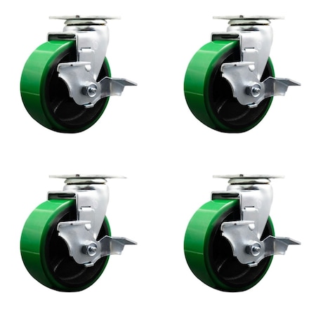 Service Caster Tool Box Caster Wheel Set 5'' Green Poly on Cast Iron Swivel Casters, 4PK TOOL-SCC-20S520-PUB-GB-TLB-4